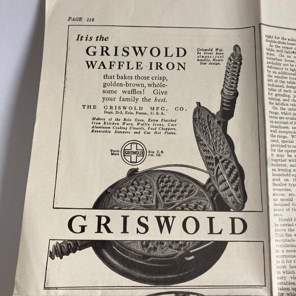 Antique 1924 Griswold Waffle Iron Newspaper Advertisement Ad Vintage - Picture 3 of 4